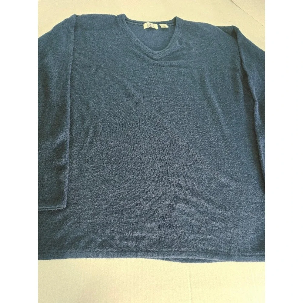 Cherry Webb V‎ Neck Long Sleeve Cozy Knit Sweater Top Women's XL Navy Blue